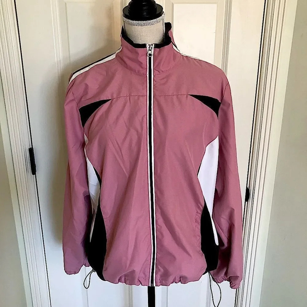 𝅺SJB Active pink/brown vintage zipper fitted‎ long sleeve windbreaker L